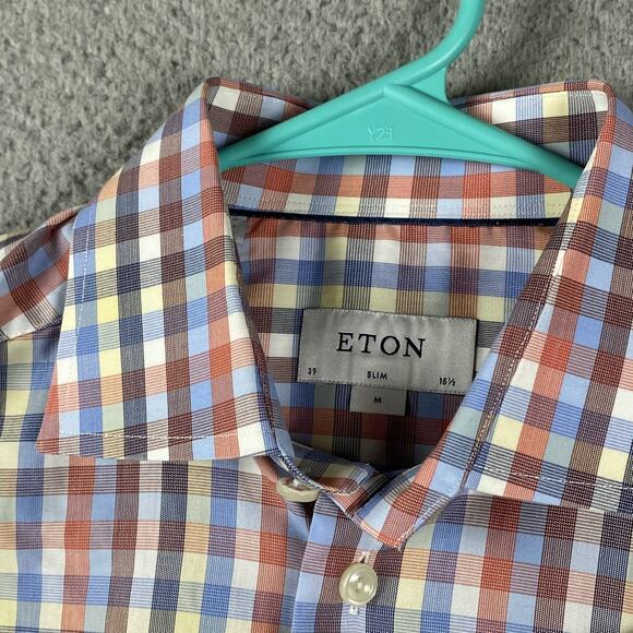 Eton Slim Fit Button Shirt Men's 15.5 39 Medium Multicolor Plaid Formal Causal - Picture 4 of 9